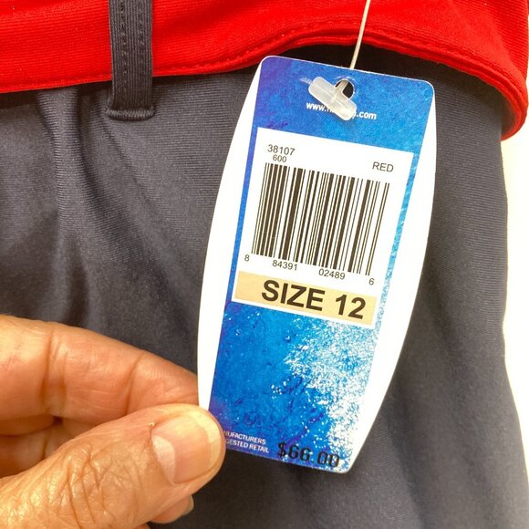 Nautica Navy Swim Skirt, Size 12, Navy w‎ Red Belt Built in Brief Nautical NEW - Picture 3 of 10